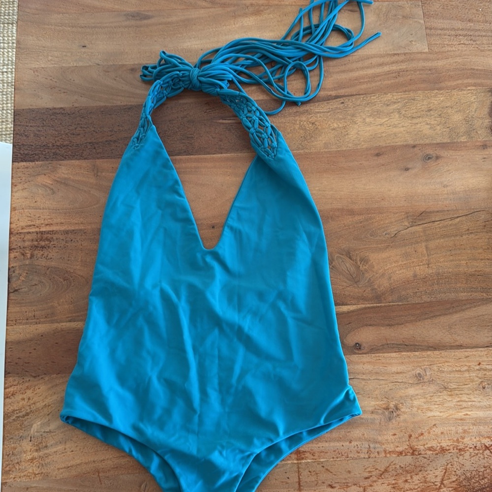 MIKOH Teal Halter One-Piece Swimsuit